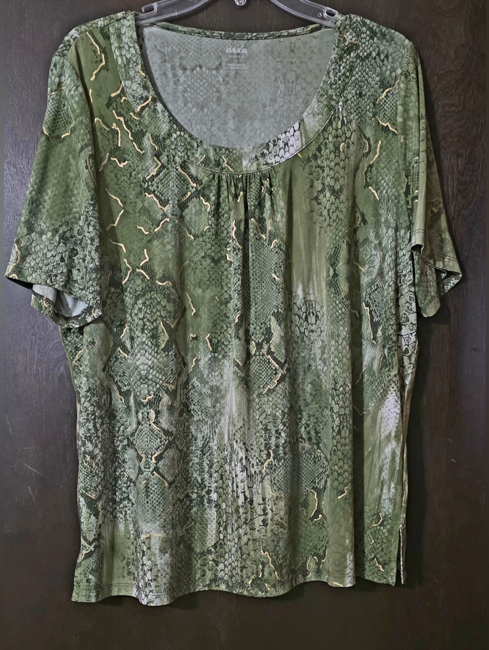 Alia Green Snakeskin Print Short Sleeve Blouse Women's Size 1X